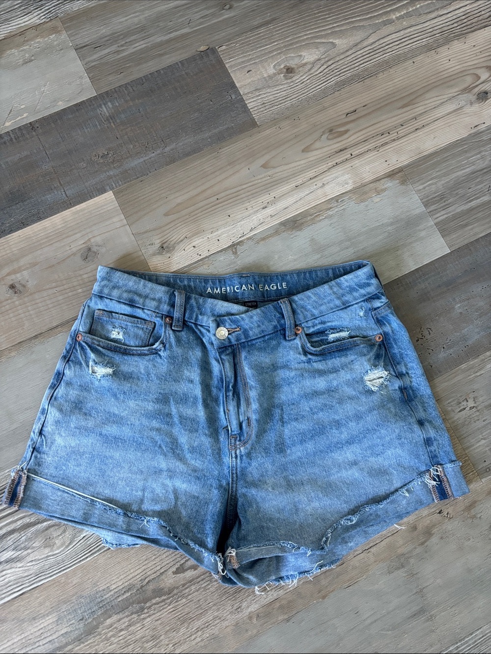 American Eagle Outfitters Light Blue Distressed High-Rise Jean Shorts
